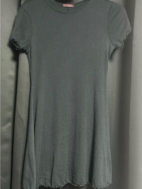 Black Ribbed Short Sleeve Mini Dress